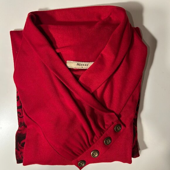 Muisey Red Long Tunic with Shawl Collar and Black Decorative Trim Size L - Picture 4 of 11